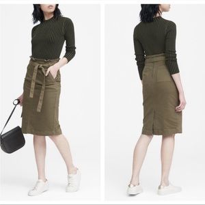 Banana Republic Olive Paper Bag Waist Pencil Skirt